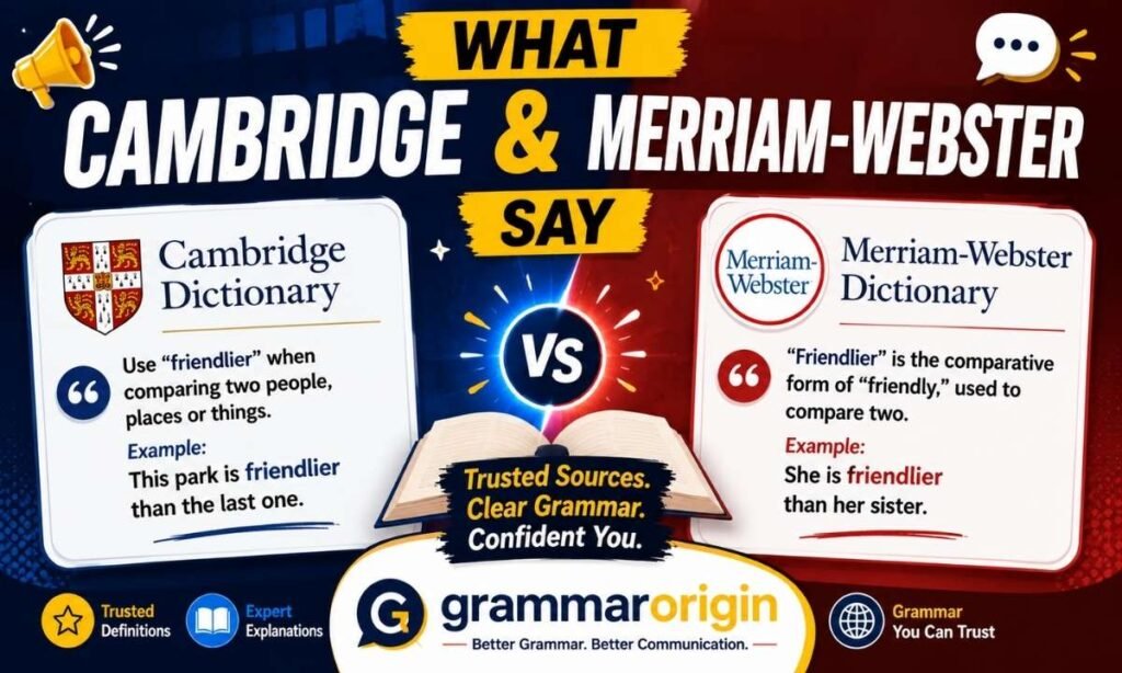 Cambridge and Merriam-Webster grammar comparison infographic