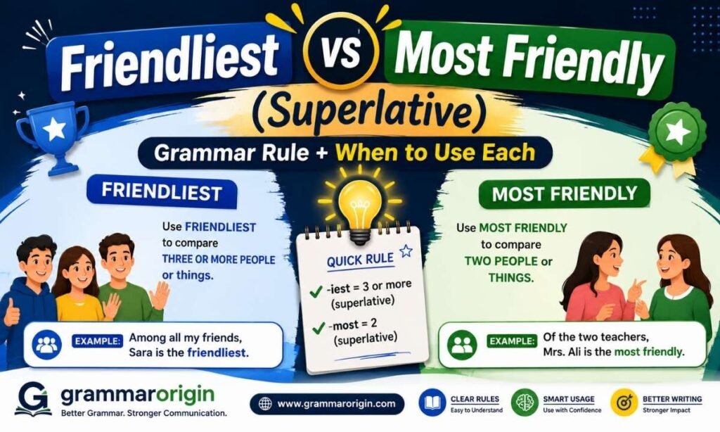 Friendliest vs Most Friendly superlative grammar rule comparison | GrammarOrigin