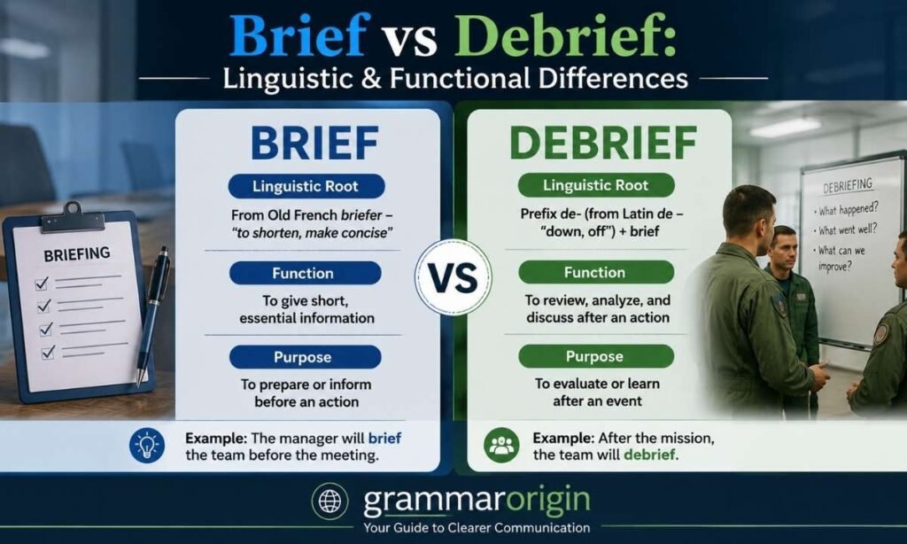 Brief vs Debrief Linguistic & Functional Differences