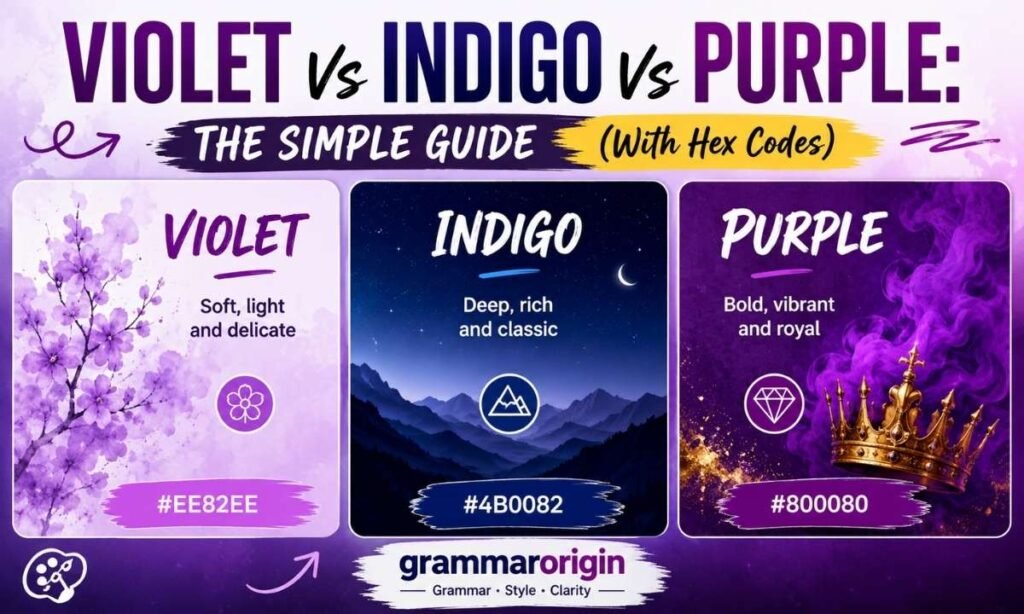 Violet vs Indigo vs Purple Key Differences Explained (With Hex Codes)