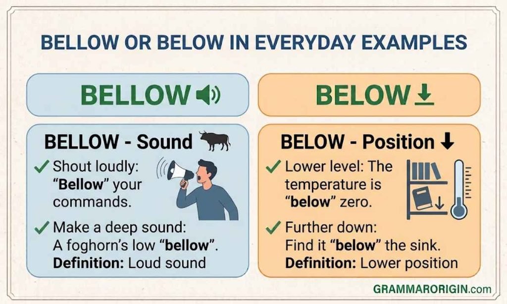 Bellow or Below in Everyday Examples