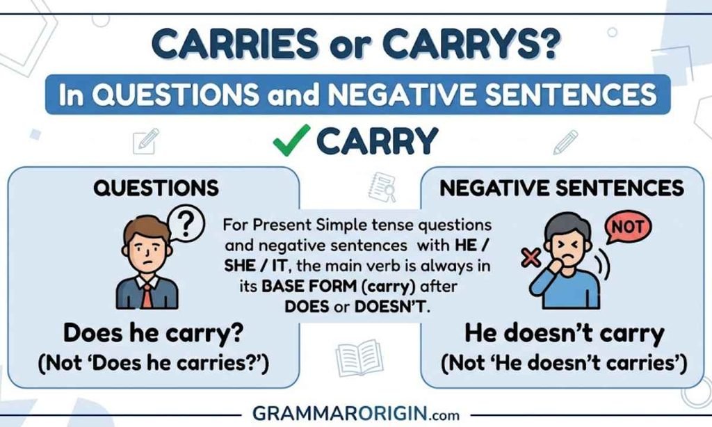 Carries or Carrys in Questions and Negative Sentences