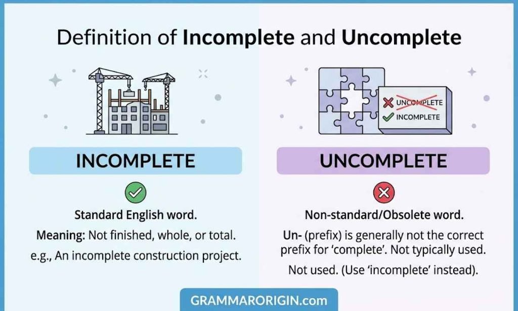 Definition of Incomplete and Uncomplete
