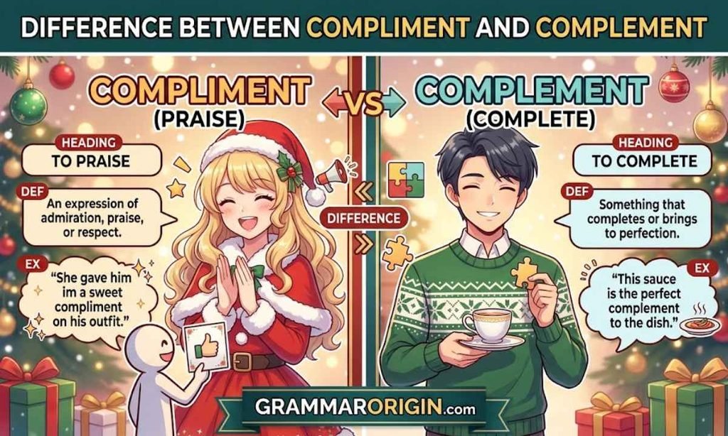 Difference between Compliment and Complement with Examples