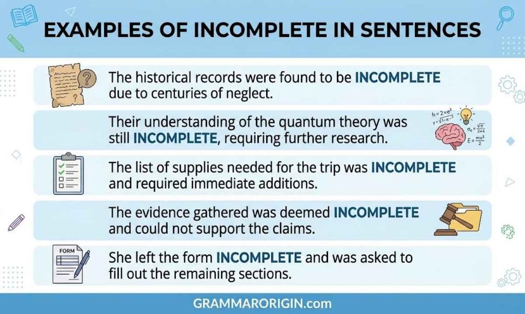 Examples of Incomplete in Sentences